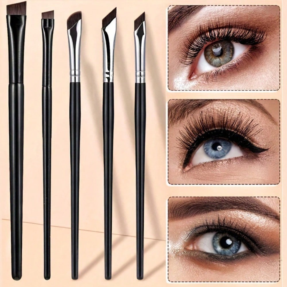 Detailing Brush Set - ชุดแปรงแต่งหน้า 5 ชิ้น, อายไลเนอร์รูปเคียว, แปรงแต่งหน้าแบบปลายเฉียง, ชุดแปรงอายแชโดว์,